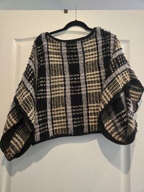 Karen Kane Black, Cream & Gray Plaid Knit Sweater